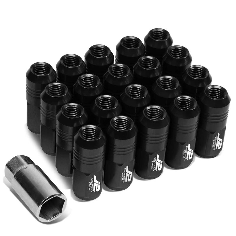 J2 Engineering 20 Pcs 7075 Aluminum Closed End M12 x 1.5 Lug Nuts Set w/Socket Adapter, Black, Fit Conical Seat, LN-T7-007-15-BK - Image 1